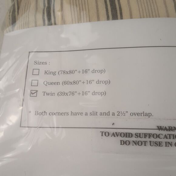 VHC Brands April & Olive Sawyer Mill Charcoal Ticking Stripe Bed Skirt Twin Size - Picture 4 of 8